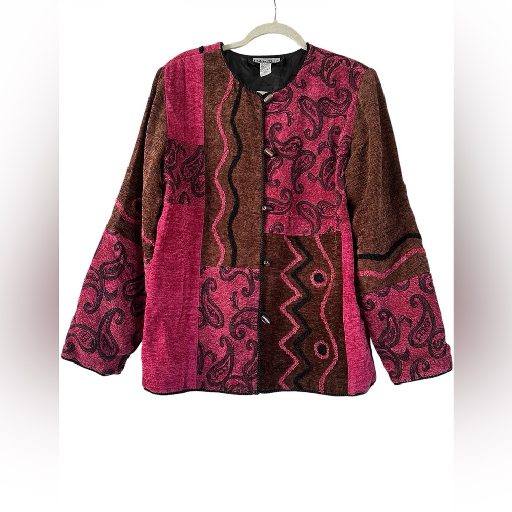Indigo Moon Patchwork Jacket in Berry Pink and Brown/sto